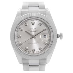 Rolex Datejust II 18k White Gold Steel Silver Diamond Dial Men Watch 116334