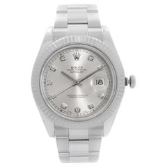 Used Rolex Datejust II 41mm 18K White Gold Steel Silver Diamond Dial Men Watch 116334