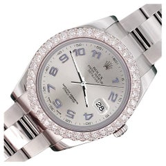 Used Rolex Datejust II 41mm 3.8ct Diamond Bezel/Silver Arabic Watch 116300 Box Papers