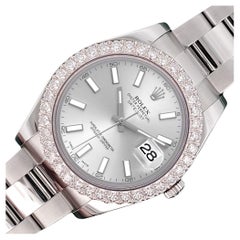 Reloj Rolex Datejust II 41 mm 3,8 ct Bisel de diamantes/índice plateado 116300 Caja Papeles