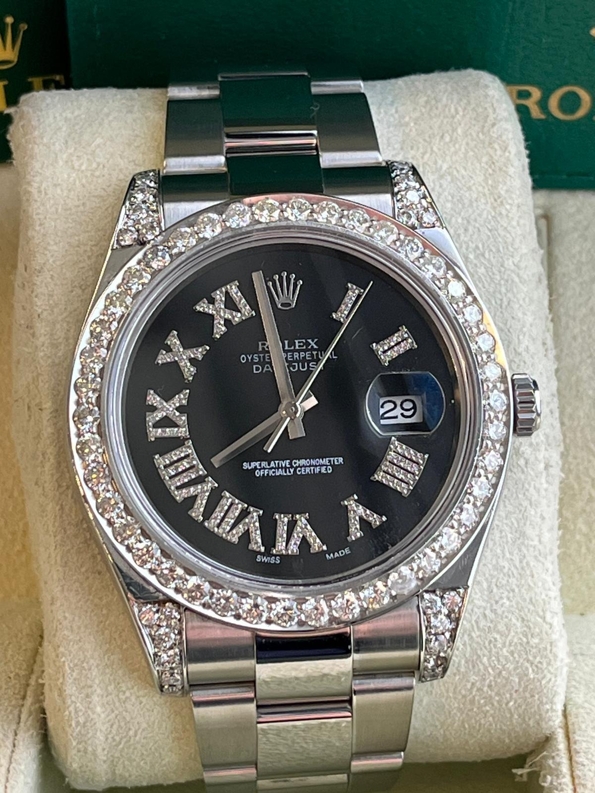 Rolex Datejust II 41mm 4.8ct Diamond Roman Dial Bezel Oyster Steel Watch 116300 For Sale 4