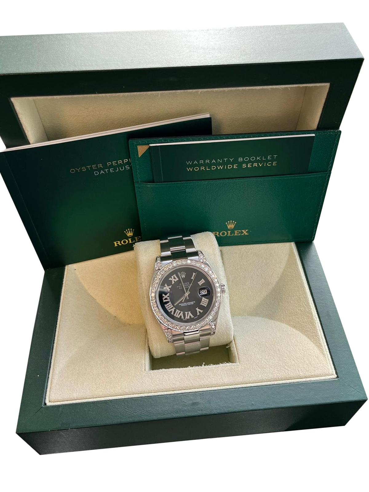 Moderniste Rolex Datejust II 41mm 4.8ct Diamond Roman Dial Bezel Oyster Steel Watch 116300 en vente