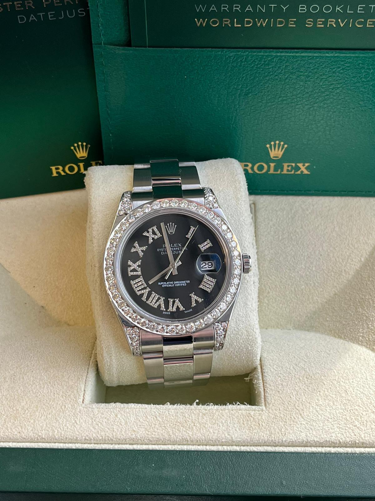 Rolex Datejust II 41mm 4.8ct Diamond Roman Dial Bezel Oyster Steel Watch 116300 Bon état - En vente à Aventura, FL