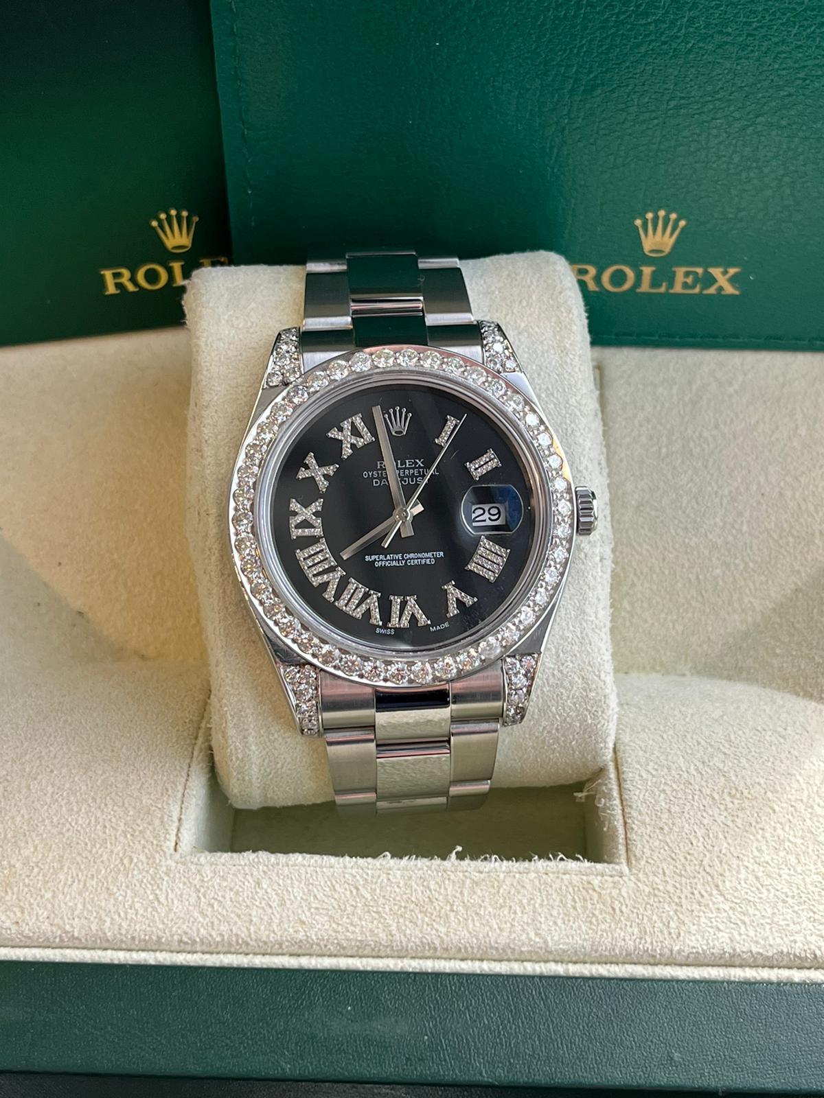 Women's or Men's Rolex Datejust II 41mm 4.8ct Diamond Roman Dial Bezel Oyster Steel Watch 116300 For Sale