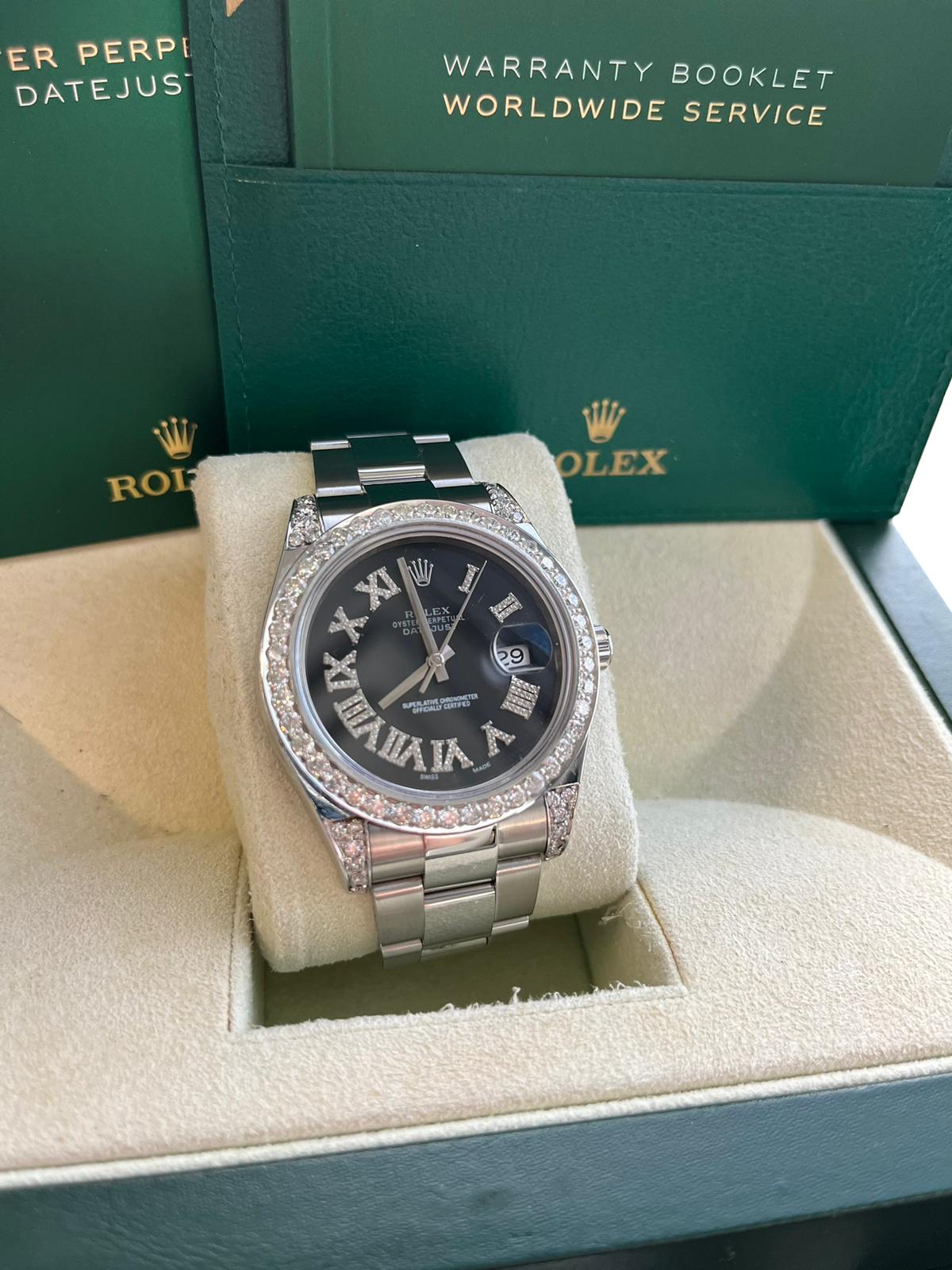 Rolex Datejust II 41mm 4.8ct Diamond Roman Dial Bezel Oyster Steel Watch 116300 For Sale 1