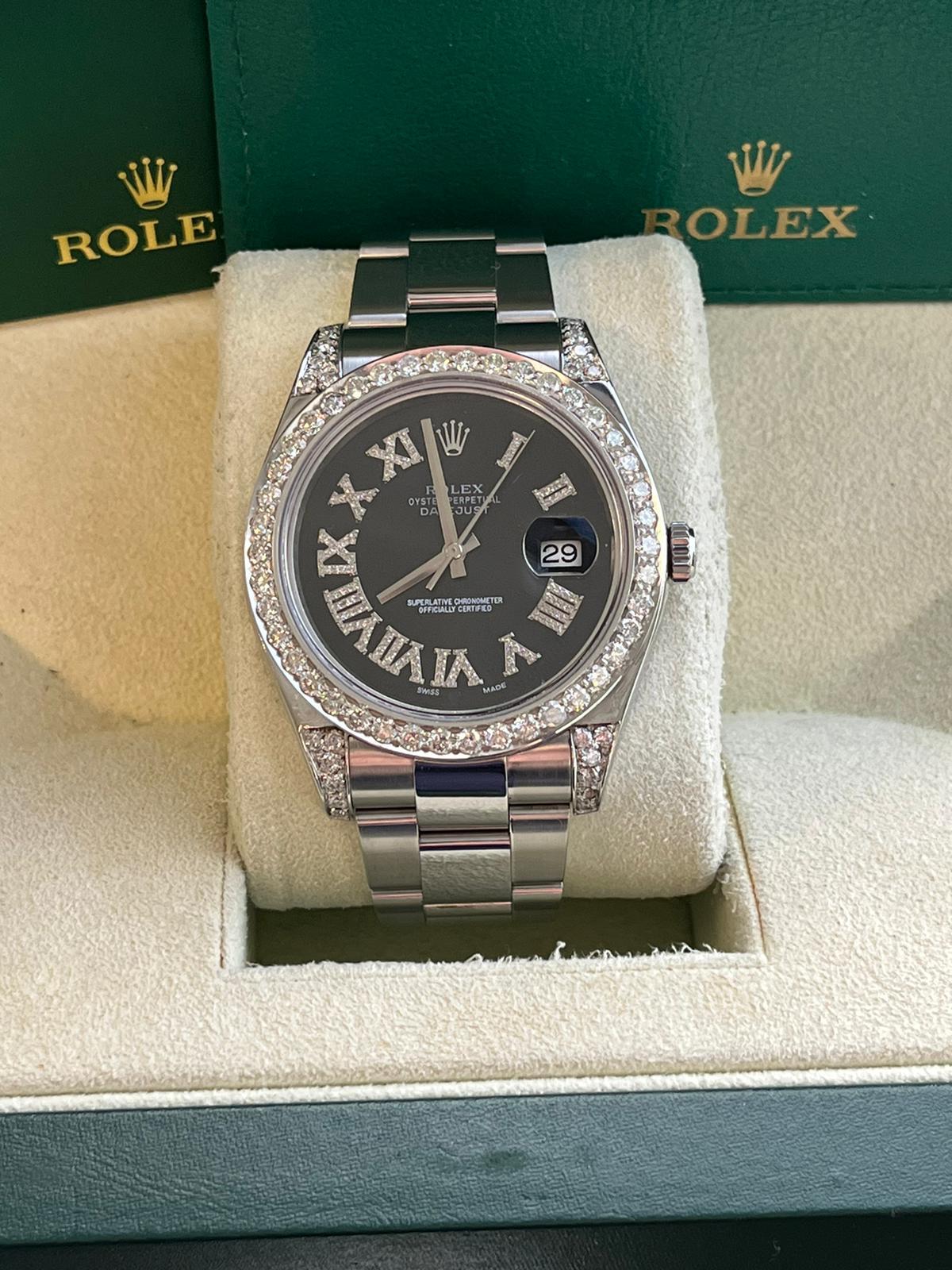 Rolex Datejust II 41mm 4.8ct Diamond Roman Dial Bezel Oyster Steel Watch 116300 en vente 3