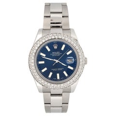 Rolex Datejust II 41mm 6.25ct Diamond Bezel/Blue Index Watch 116300 Box Papers