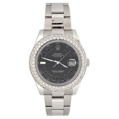 Rolex Datejust II 41mm 6.25ct Diamond Bezel/Rhodium Gray Watch 116300 Box Papers
