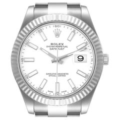 Rolex Datejust II 41mm Baton Dial Steel White Gold Mens Watch 116334 Box Card