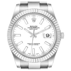 Rolex Datejust II Baton Dial Steel White Gold Mens Watch 116334