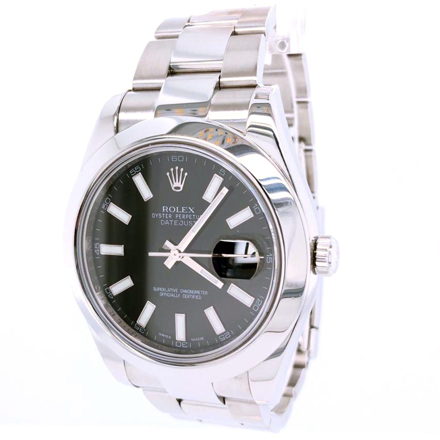 The Rolex Datejust II is perfect for those who find the Rolex Datejust 36 that bit too small. Model number 116300, this watch has a steel 41mm watch casing with a domed bezel. Water-resistant up to 100m, the watch casing is fitted with a steel Rolex