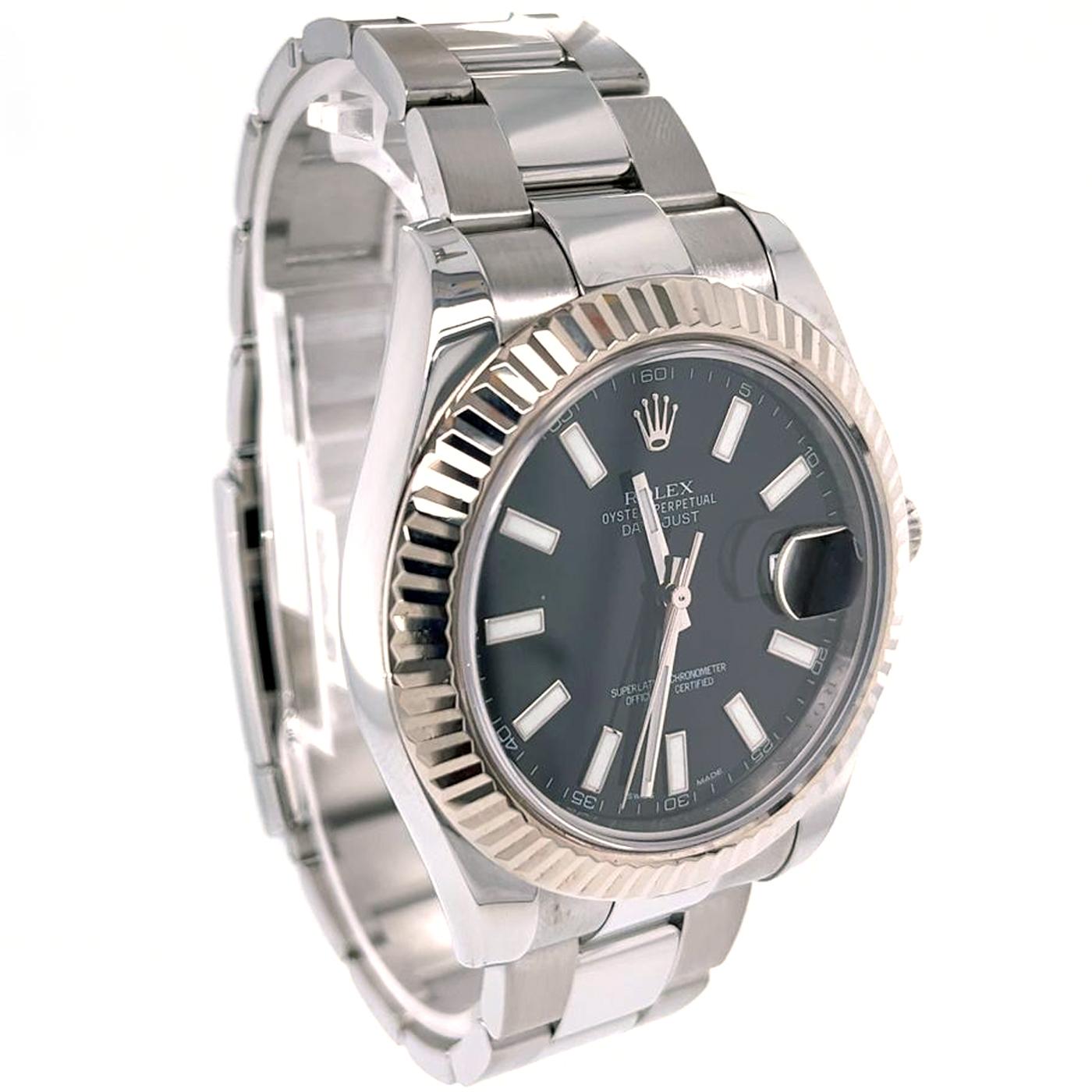 Rolex Datejust II Edelstahl-Herrenuhr 116334 mit schwarzem Index-Zifferblatt im Angebot 8