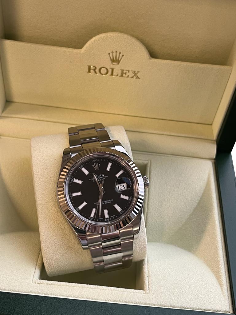 Montre Hommes Rolex Datejust II Cadran index noir en acier inoxydable 116334 en vente 12