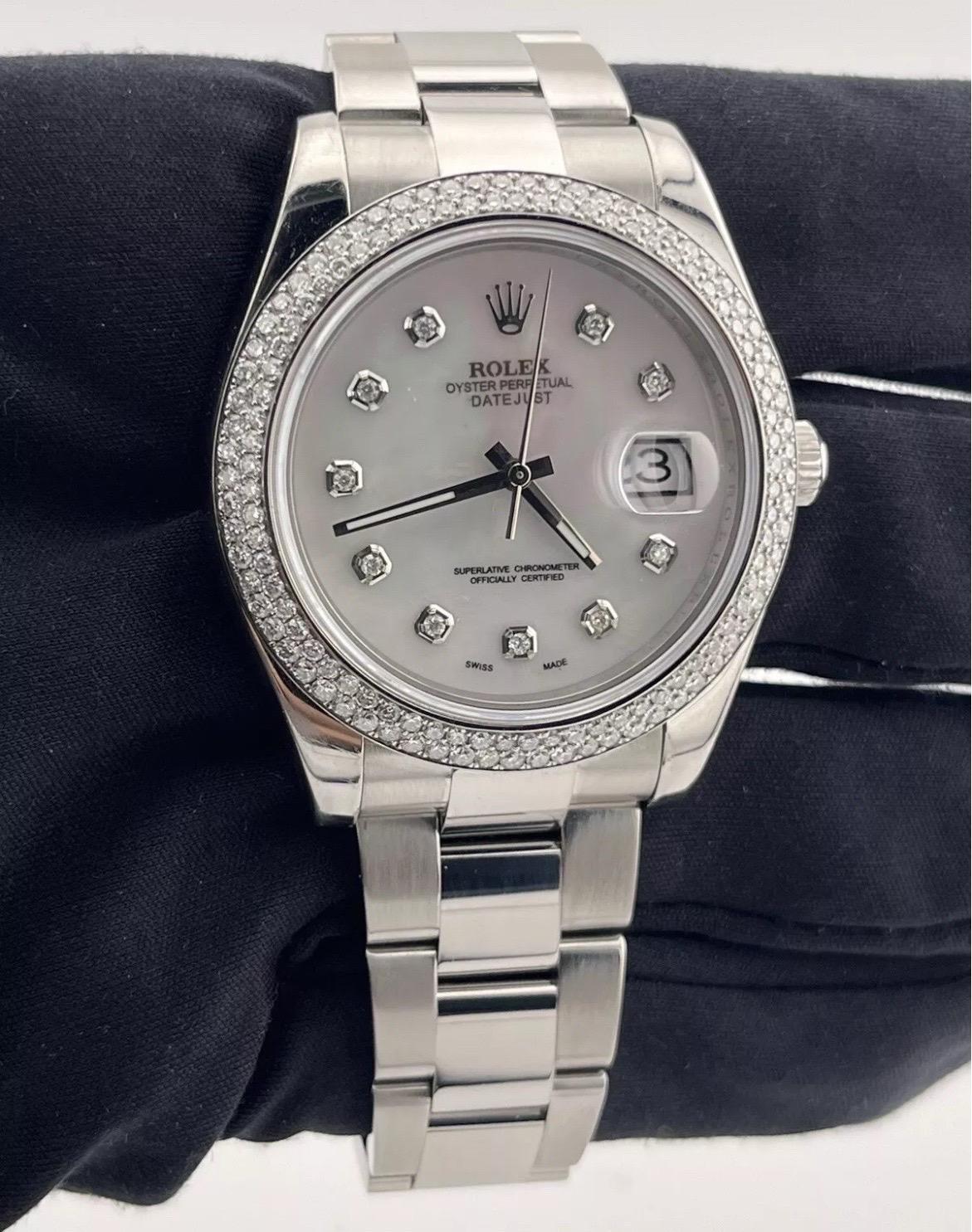 Rolex Datejust II 41mm Diamond Bezel & Dial White Mother Of Pearl Watch 116334 For Sale 3