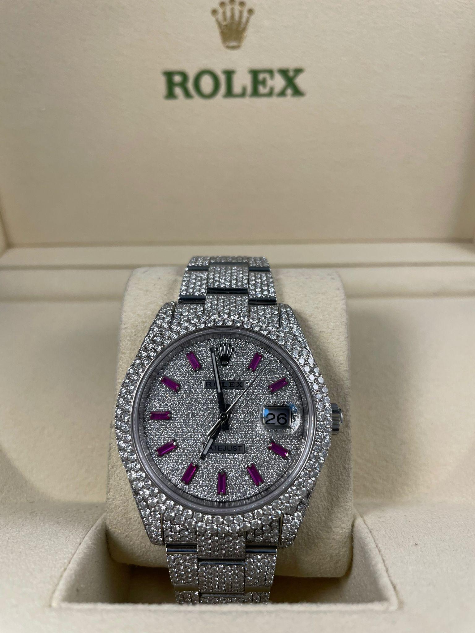 Rolex Datejust II Vollständig abgeschnittenes rosa Saphir-Pavé-Diamant-Zifferblatt (Rundschliff)