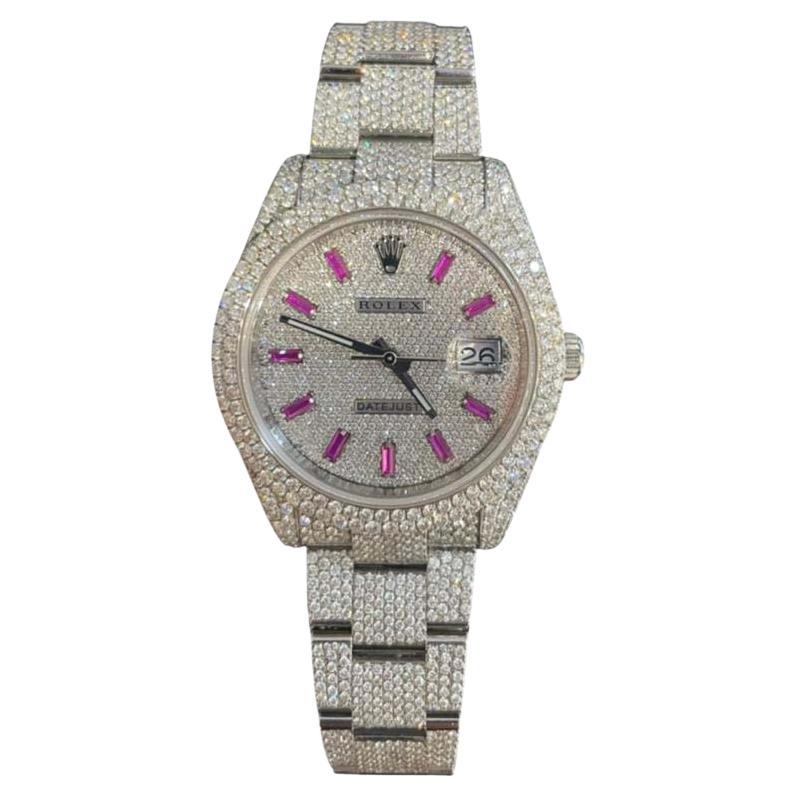 Rolex Datejust II Fully Iced Out Pink Sapphire Pave Diamond Dial