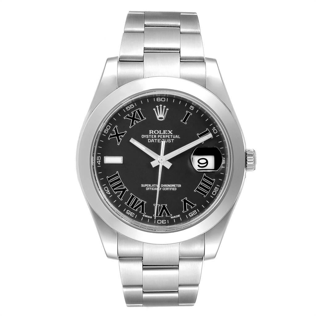 Rolex Datejust II 41mm Grey Dial Oyster Bracelet Steel Mens Watch 116300. Officially certified chronometer self-winding movement. Stainless steel case 41 mm in diameter. Rolex logo on a crown. Stainless steel smooth bezel. Scratch resistant sapphire