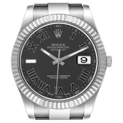 Rolex Datejust II Grey Dial Steel White Gold Mens Watch 116334 Box Card