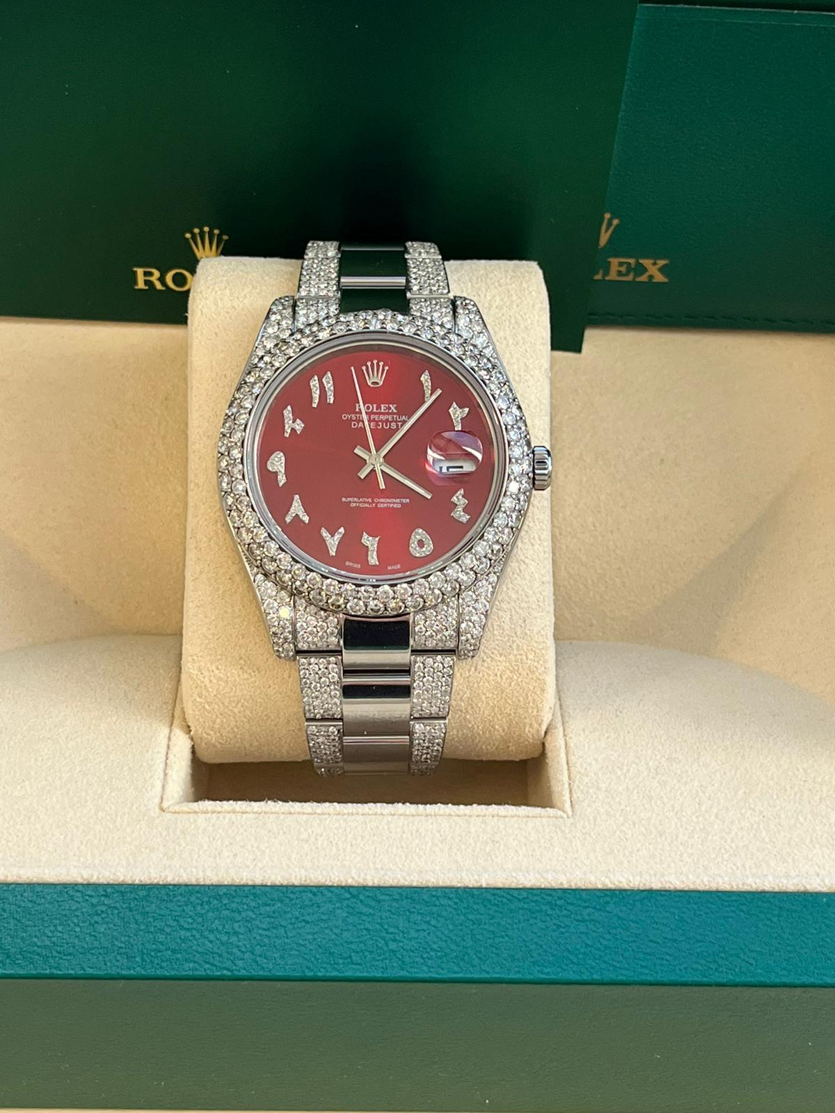 Rolex Montre Datejust II 41 mm rouge avec cadran arabe et lunette en diamants 2,5 carats 116334 en vente 1