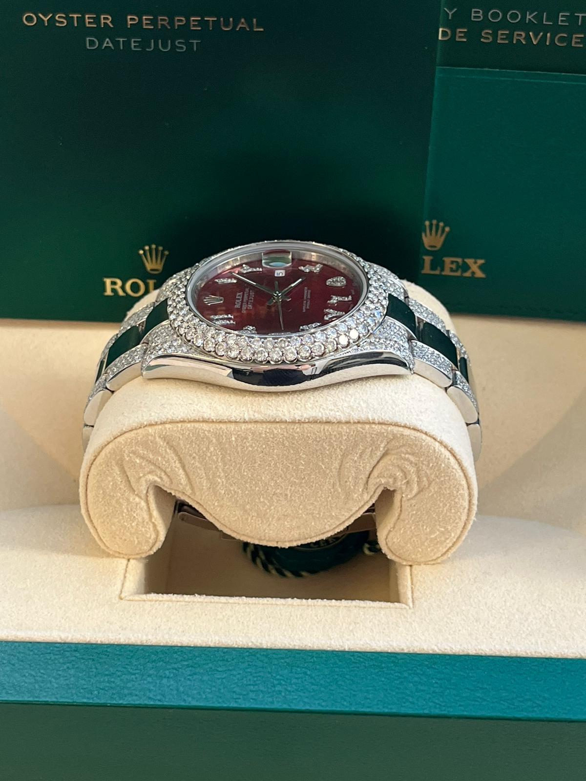 Rolex Montre Datejust II 41 mm rouge avec cadran arabe et lunette en diamants 2,5 carats 116334 en vente 5