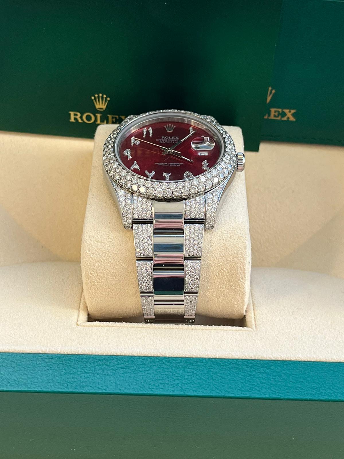 Women's or Men's Rolex Datejust II 41mm Red Arabic Diamond Dial 2.5ctw Diamond Bezel Watch 116334 For Sale