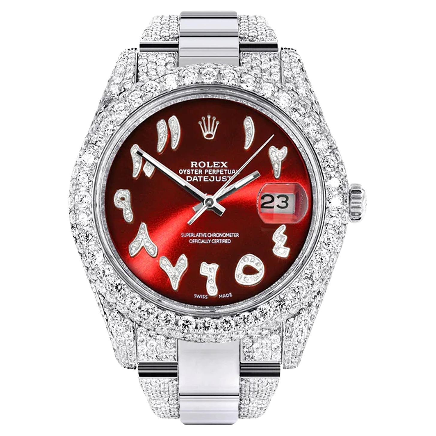 Rolex Datejust II 41mm Red Arabic Diamond Dial 2.5ctw Diamond Bezel Watch 116334 For Sale