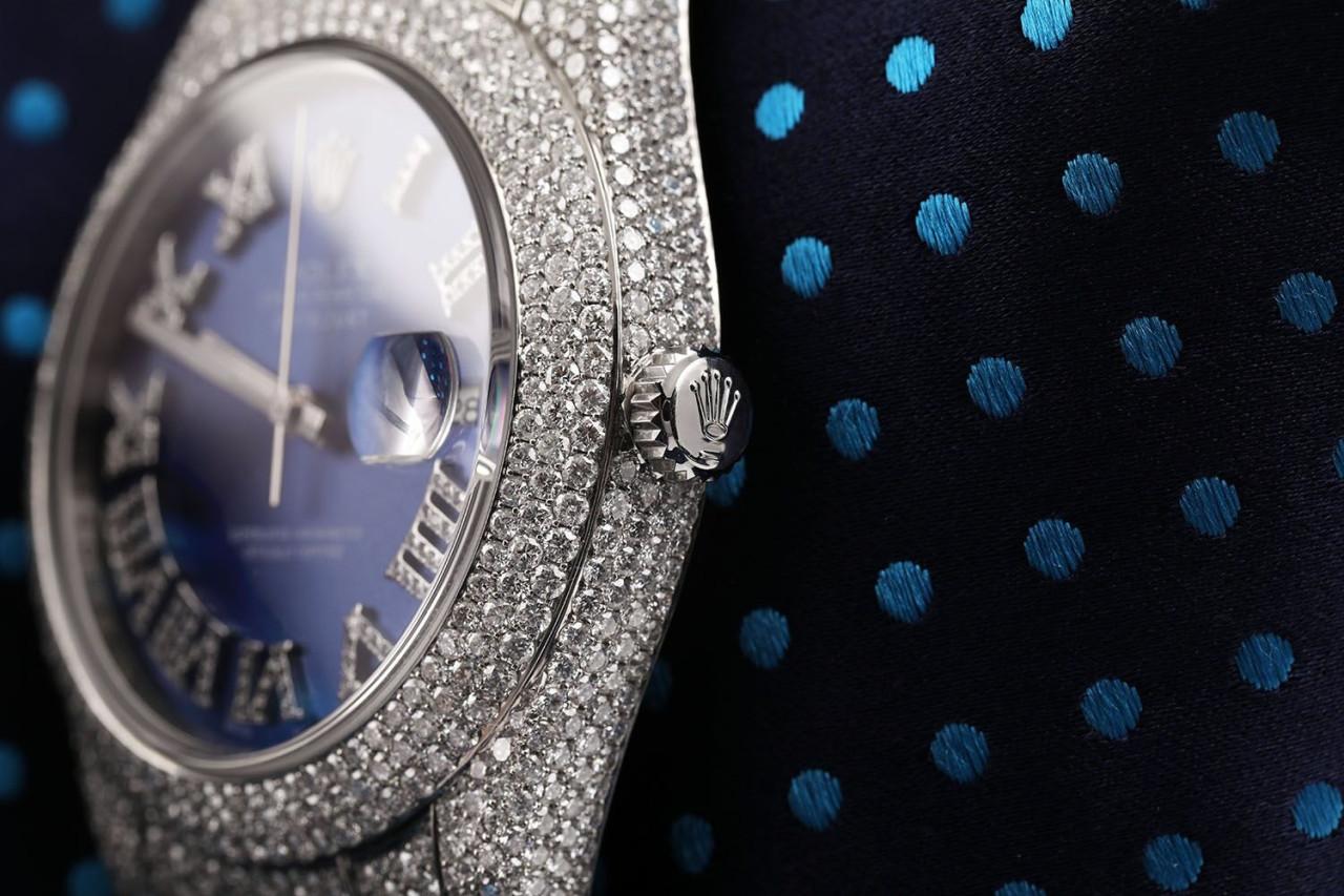 Rolex Montre Datejust II avec cadran en acier inoxydable et diamants romains bleus, 41 mm Neuf - En vente à New York, NY