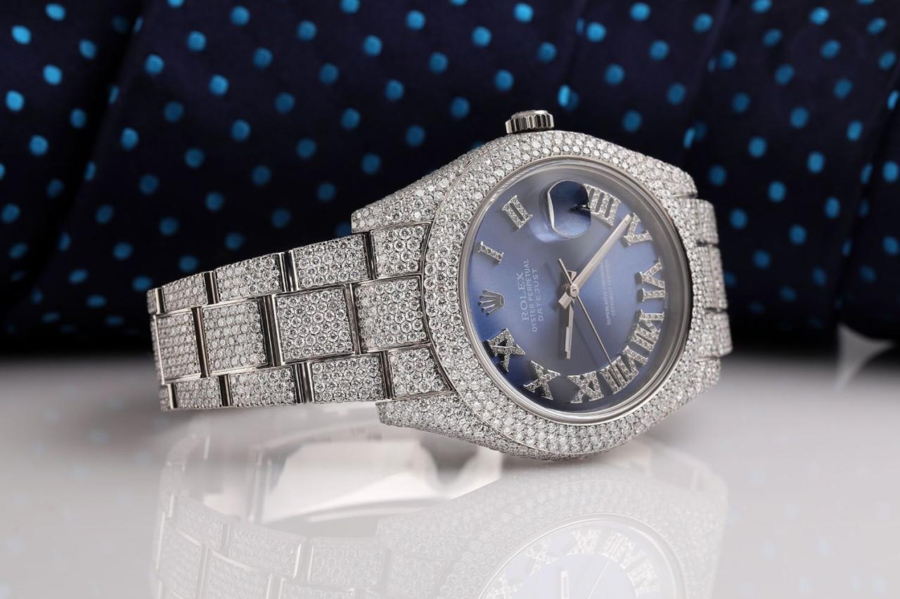 Round Cut Rolex Datejust II 41mm Stainless Steel Blue Roman Diamond Dial Watch For Sale