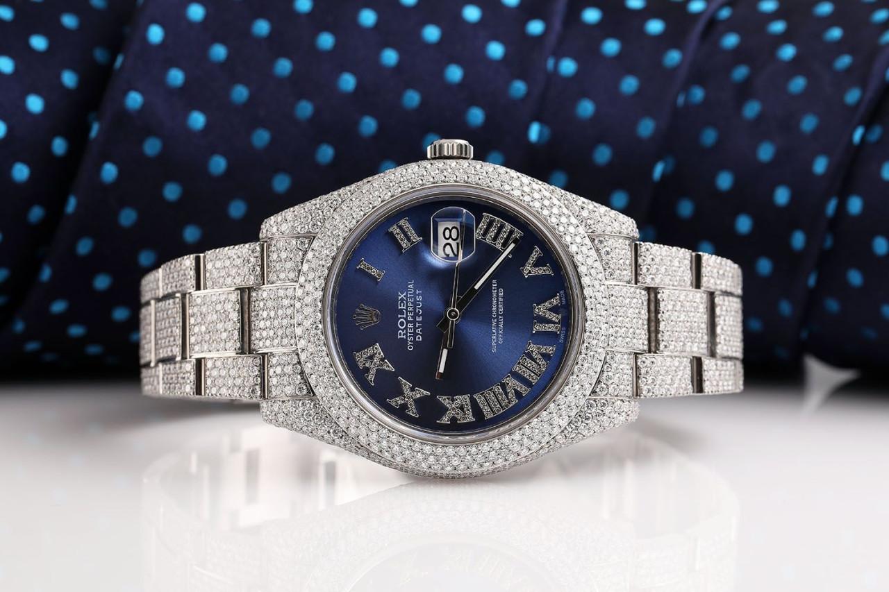 Rolex Datejust II 41mm Stainless Steel Blue Roman Diamond Dial Watch In New Condition For Sale In New York, NY