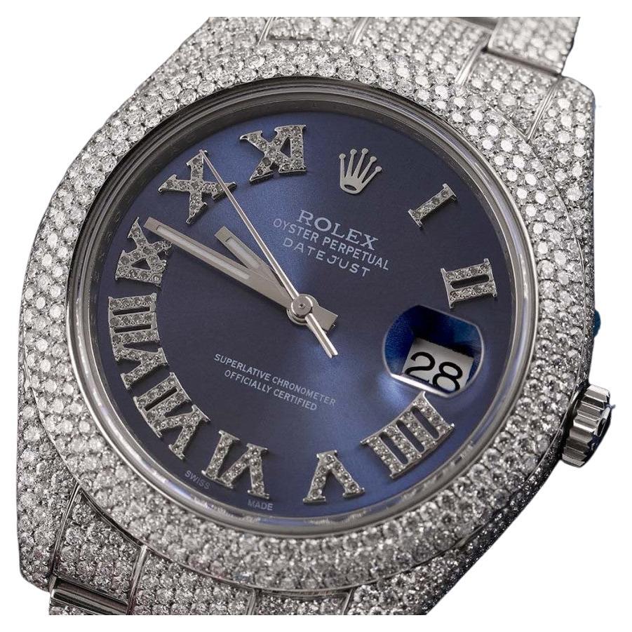 Rolex Datejust II 41mm Stainless Steel Blue Roman Diamond Dial Watch For Sale