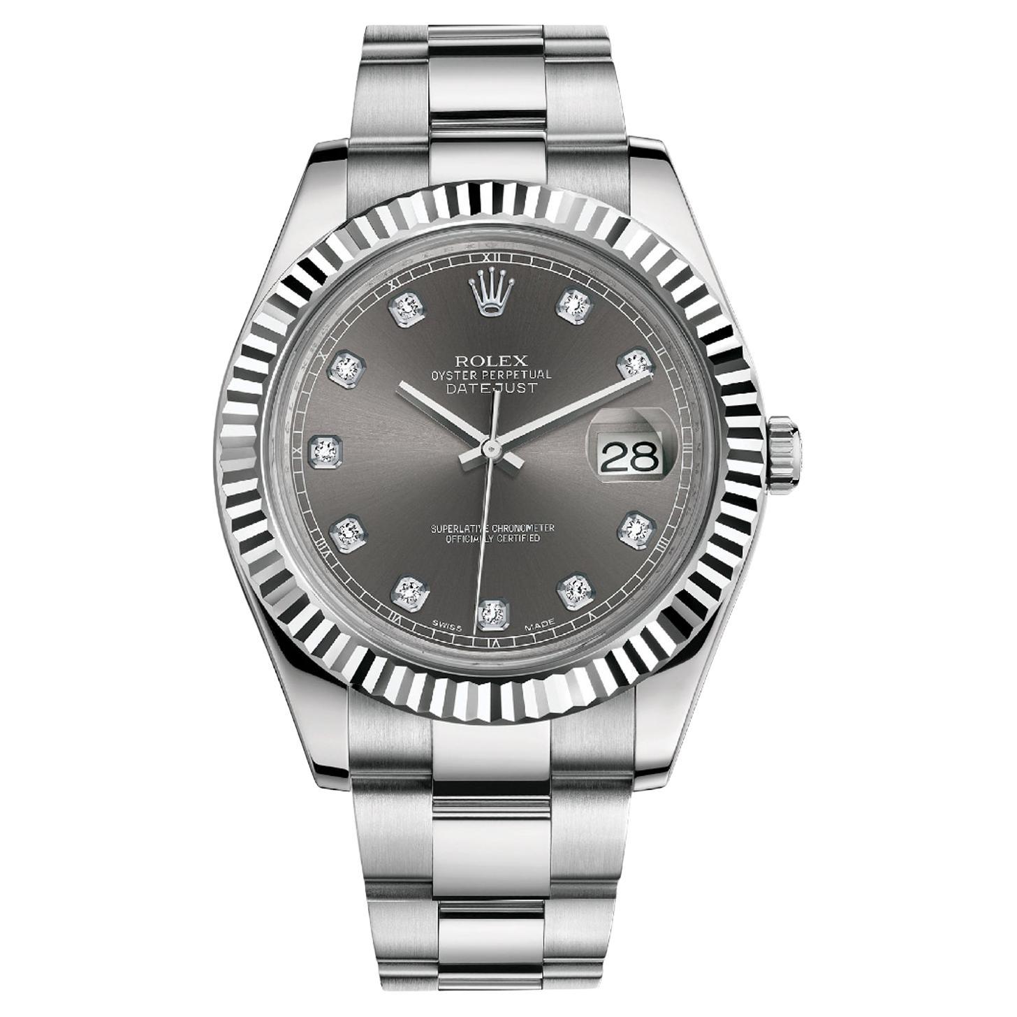 Rolex Datejust II Stainless Steel Diamond Dial Oyster Men's Watch 116334