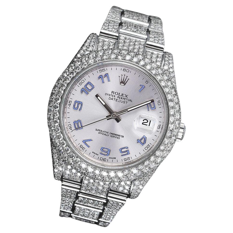 Rolex Datejust II 41mm Stainless Steel Fully Iced Out Men's Watch For Sale