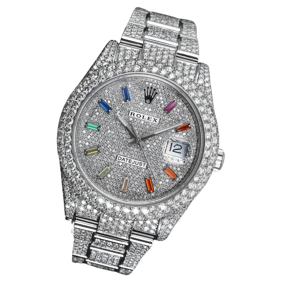 Rolex Datejust II 41mm Stainless Steel Fully Iced Out Watch For Sale