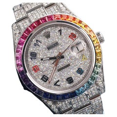 Rolex Datejust II Edelstahl-Uhr Fully Iced Out mit Regenbogen-Lünette aus Edelstahl