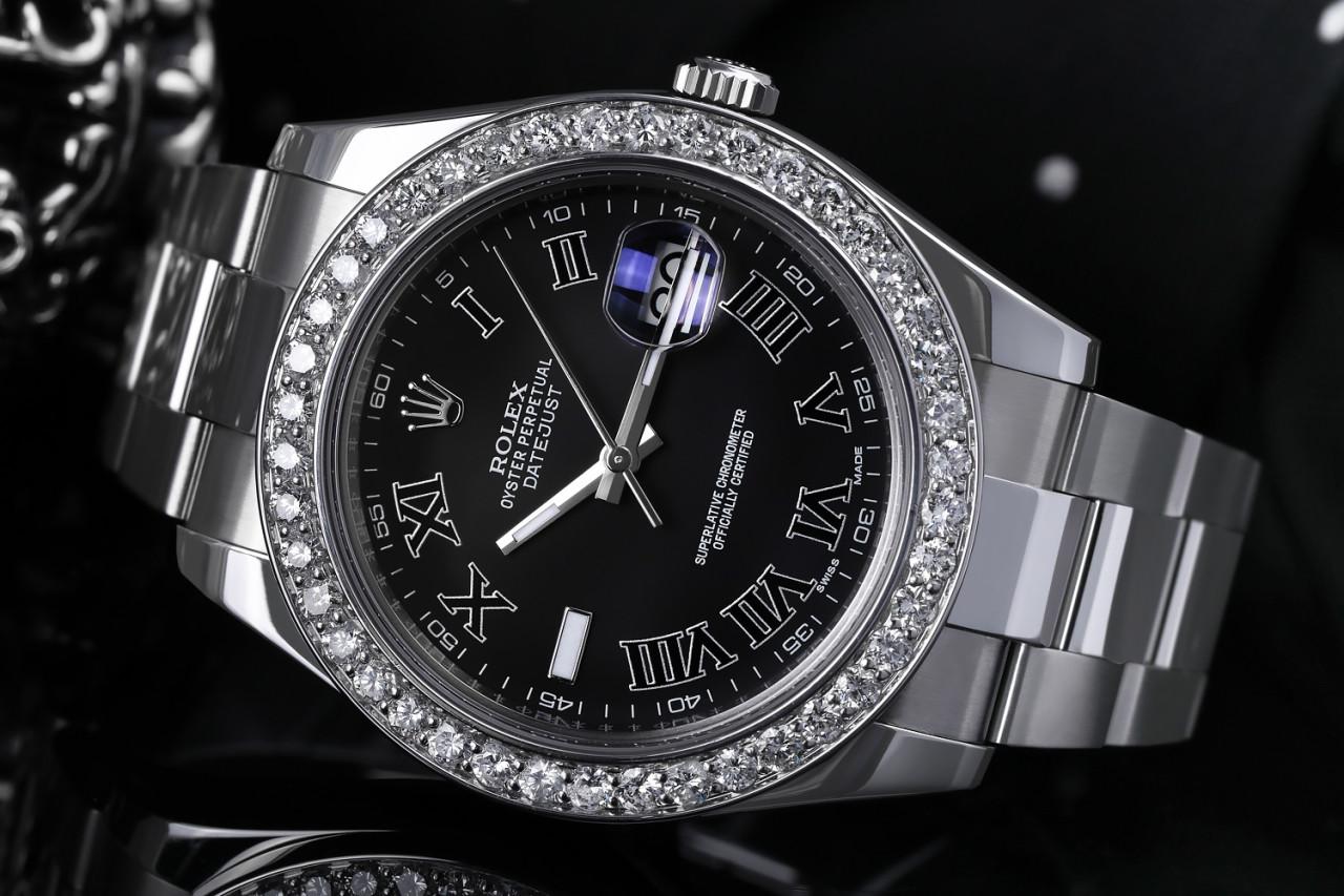 Rolex Datejust II Edelstahl-Uhr, maßgefertigte Diamant-Lünette 116300 (Rundschliff) im Angebot