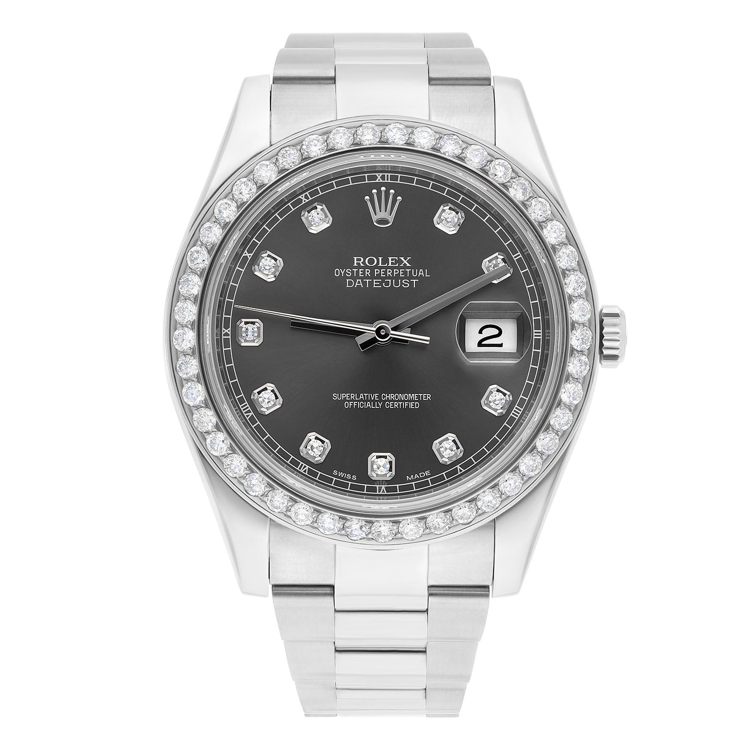 This watch has been professionally polished, serviced and does not have any visible scratches or blemishes.
It can easily pass as unworn. Diamonds are 100% natural.
Sale comes with a Rolex box, appraisal certificate validating authenticity of the