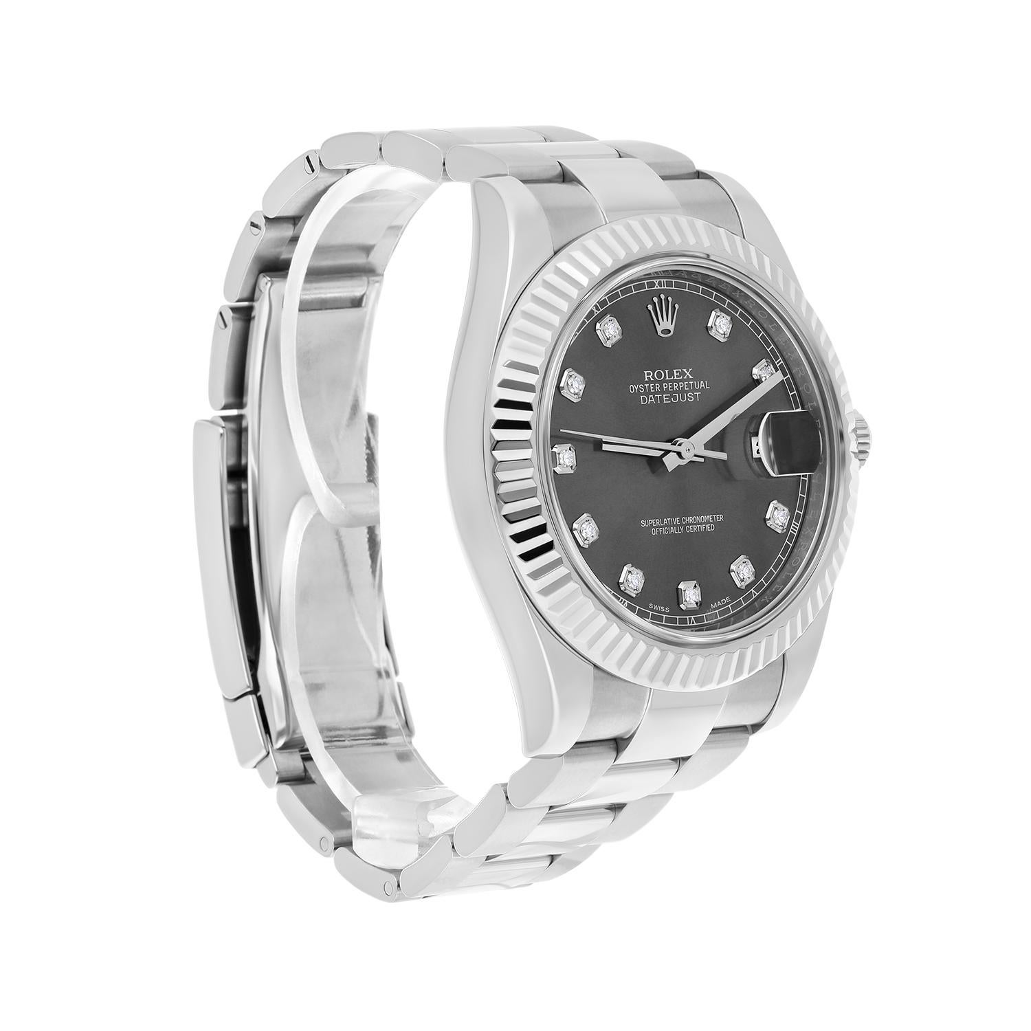 Modern Rolex Datejust II 41mm Steel/18k WG Rhodium Diamond Dial Watch Oyster 116334