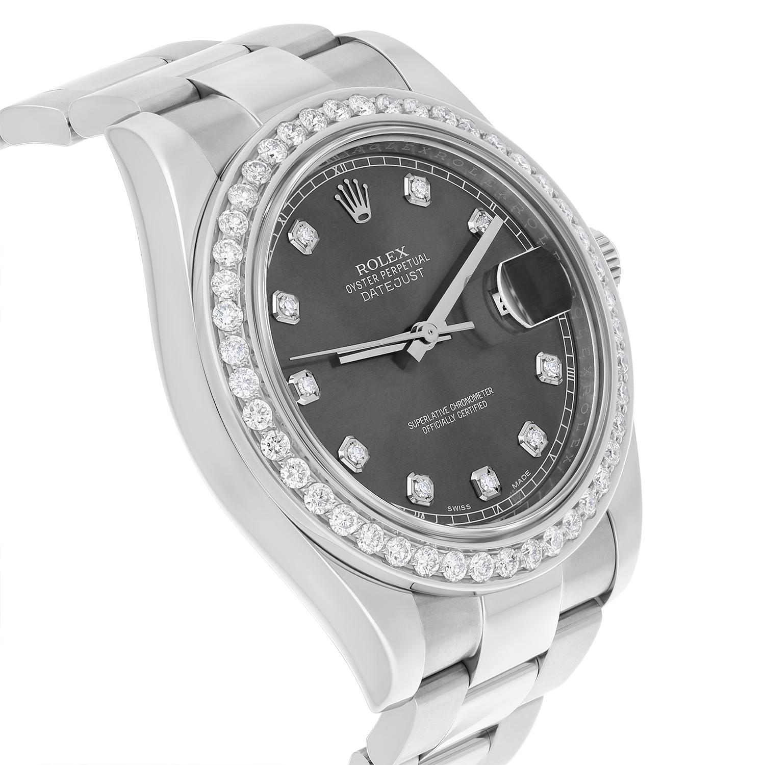 Modern Rolex Datejust II 41mm Steel/18k WG Rhodium Diamond Dial Watch Oyster 116334 For Sale