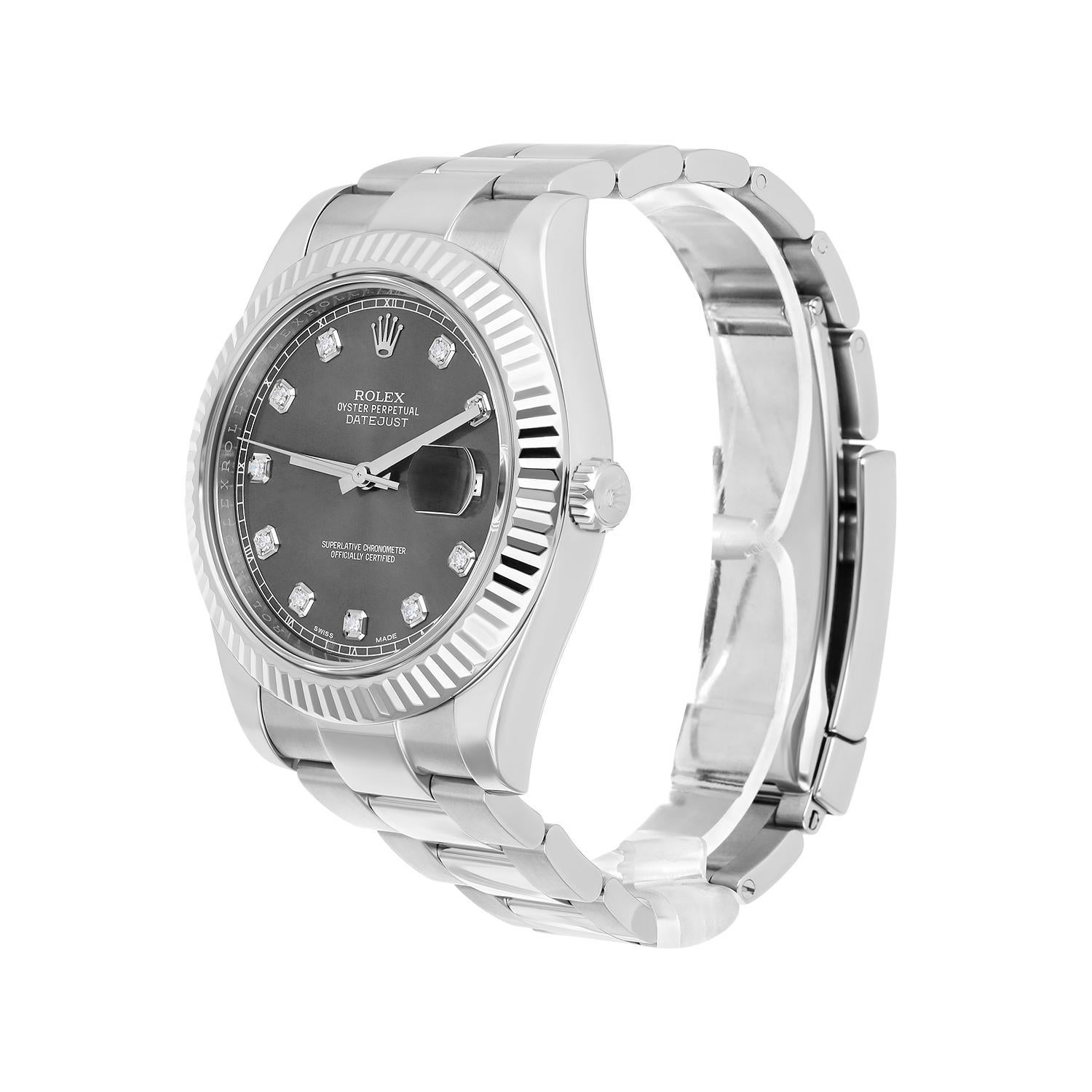 Men's Rolex Datejust II 41mm Steel/18k WG Rhodium Diamond Dial Watch Oyster 116334