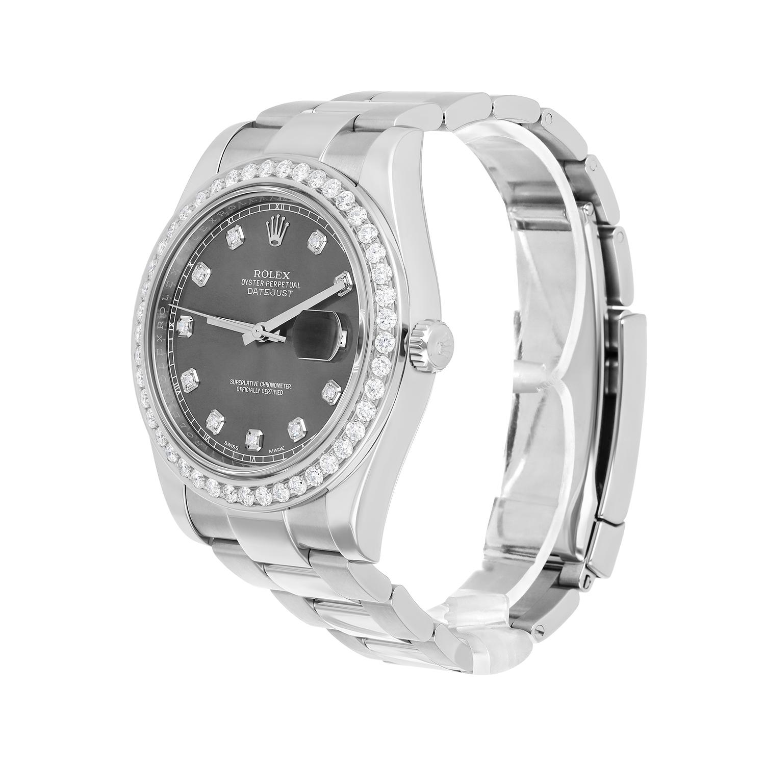 Men's Rolex Datejust II 41mm Steel/18k WG Rhodium Diamond Dial Watch Oyster 116334 For Sale