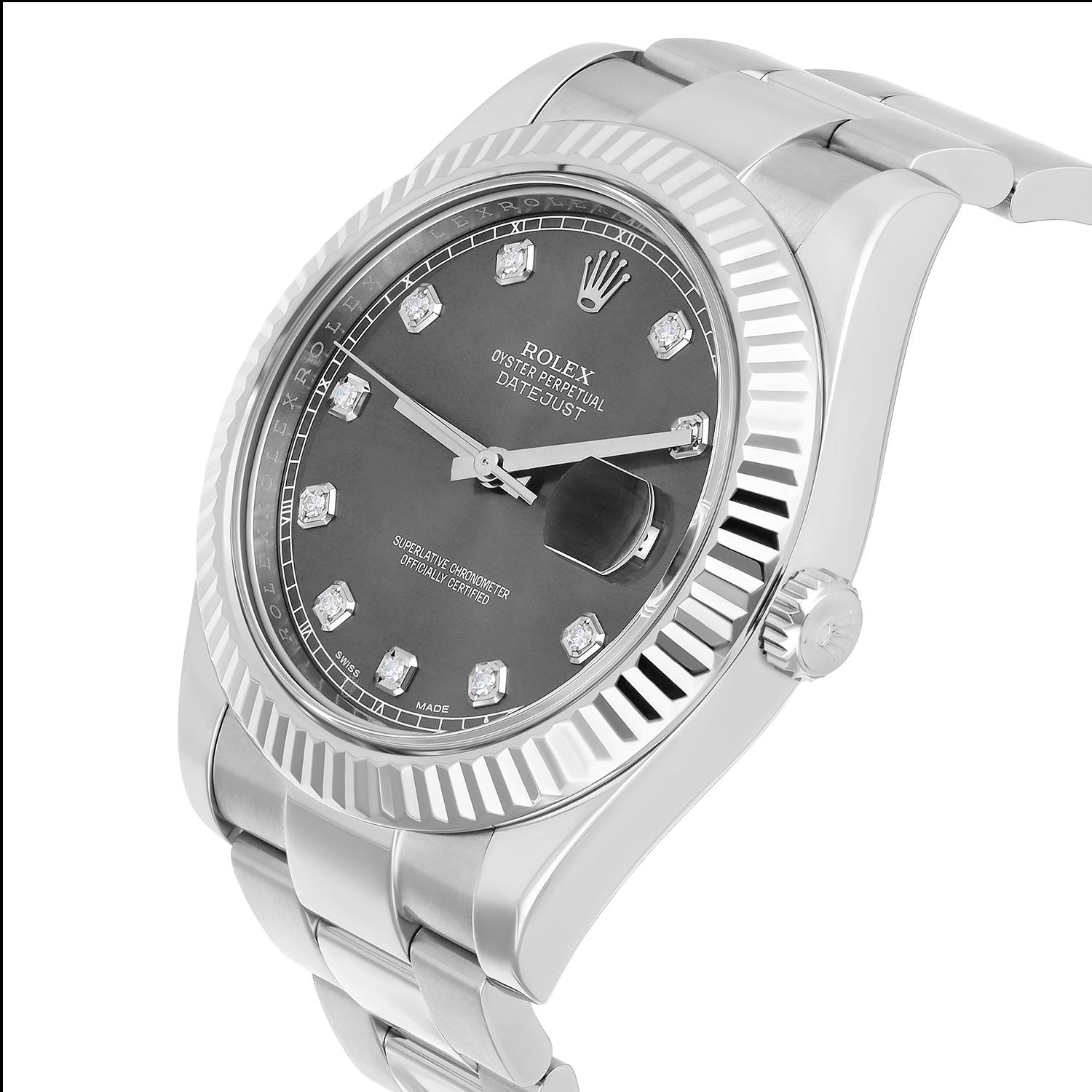 Rolex Datejust II 41mm Steel/18k WG Rhodium Diamond Dial Watch Oyster 116334 1