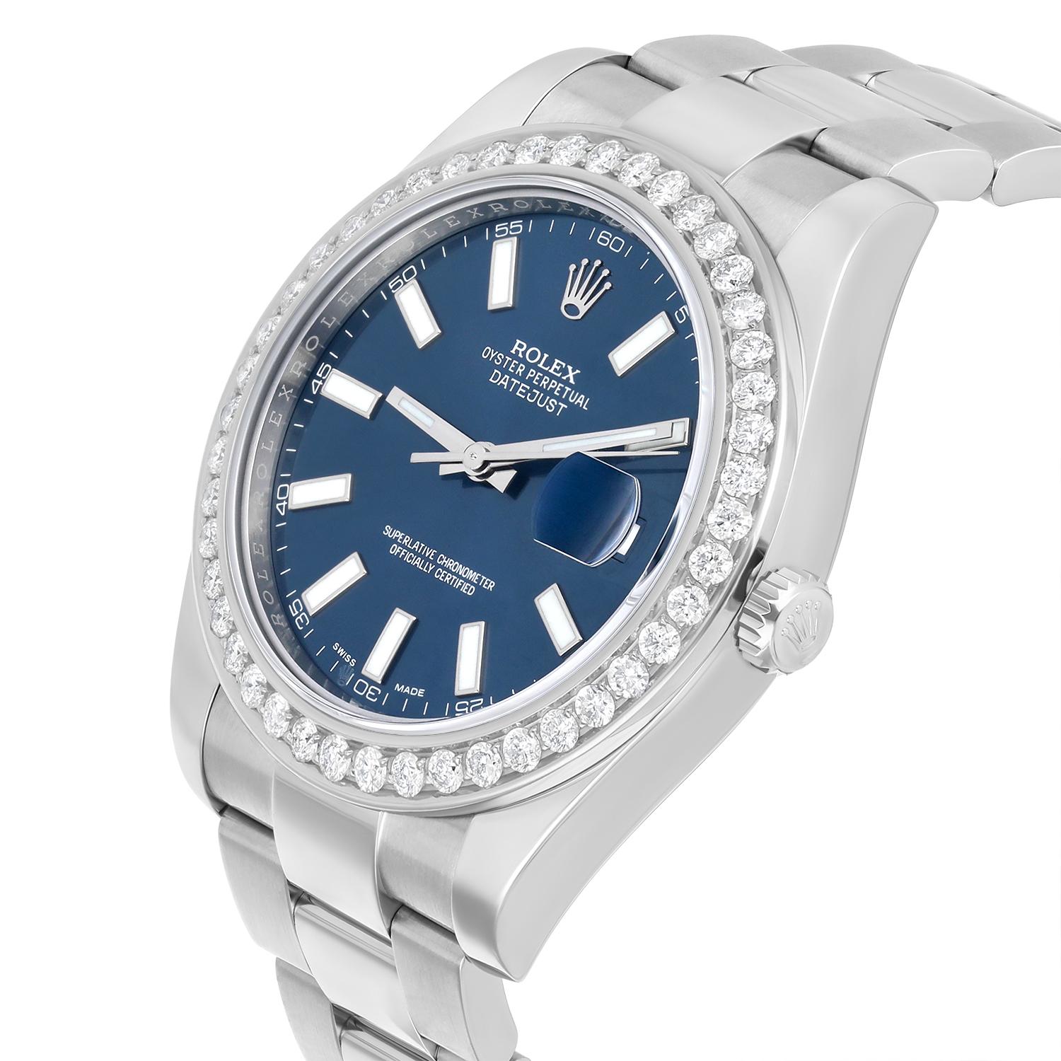 Rolex Datejust II 41mm Steel Blue Index Dial Diamond Bezel Watch Oyster 116334 For Sale 1