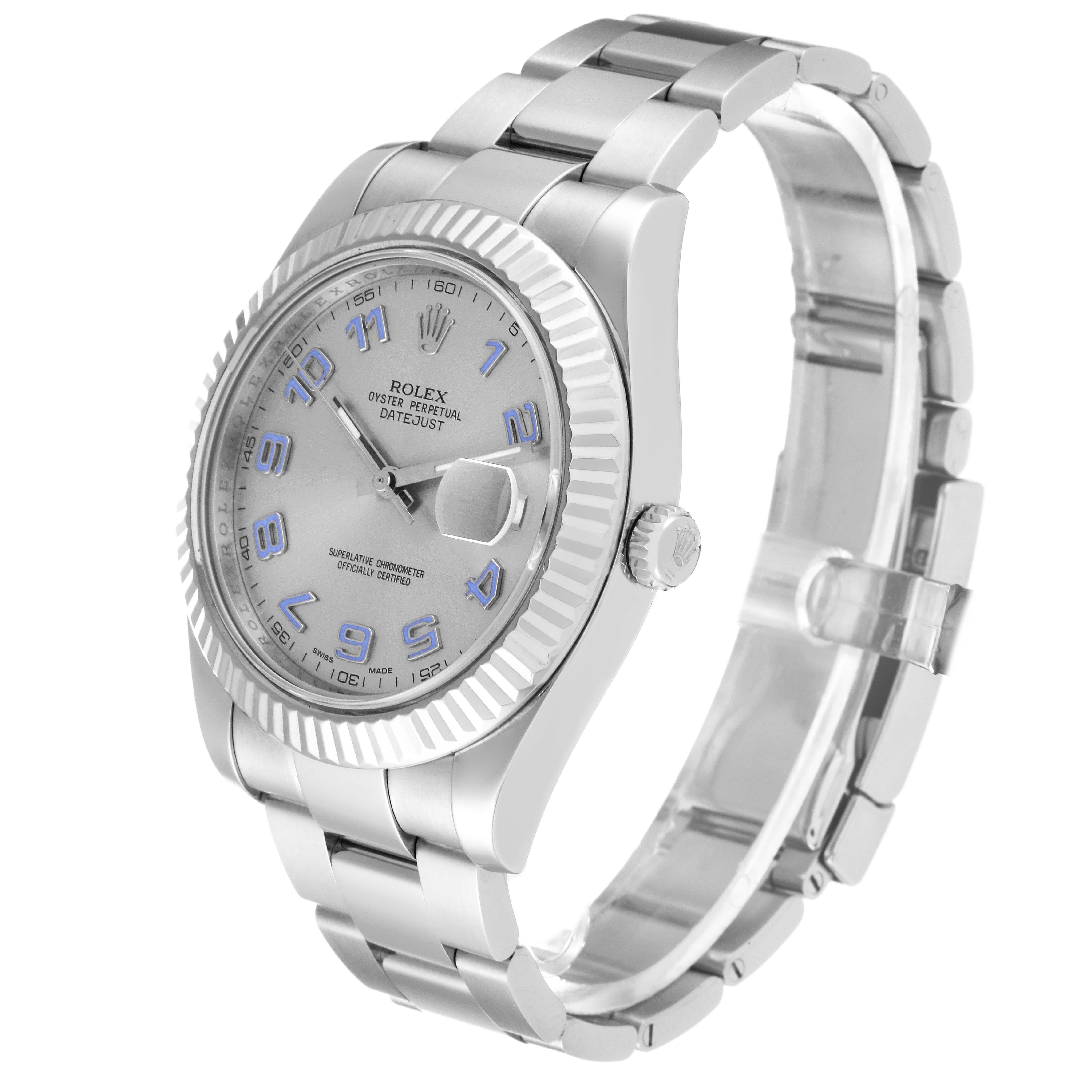 Rolex Datejust II 41mm Acciaio Oro Bianco Numeri Blu Orologio Uomo 116334 In condizioni ottime a Atlanta, GA