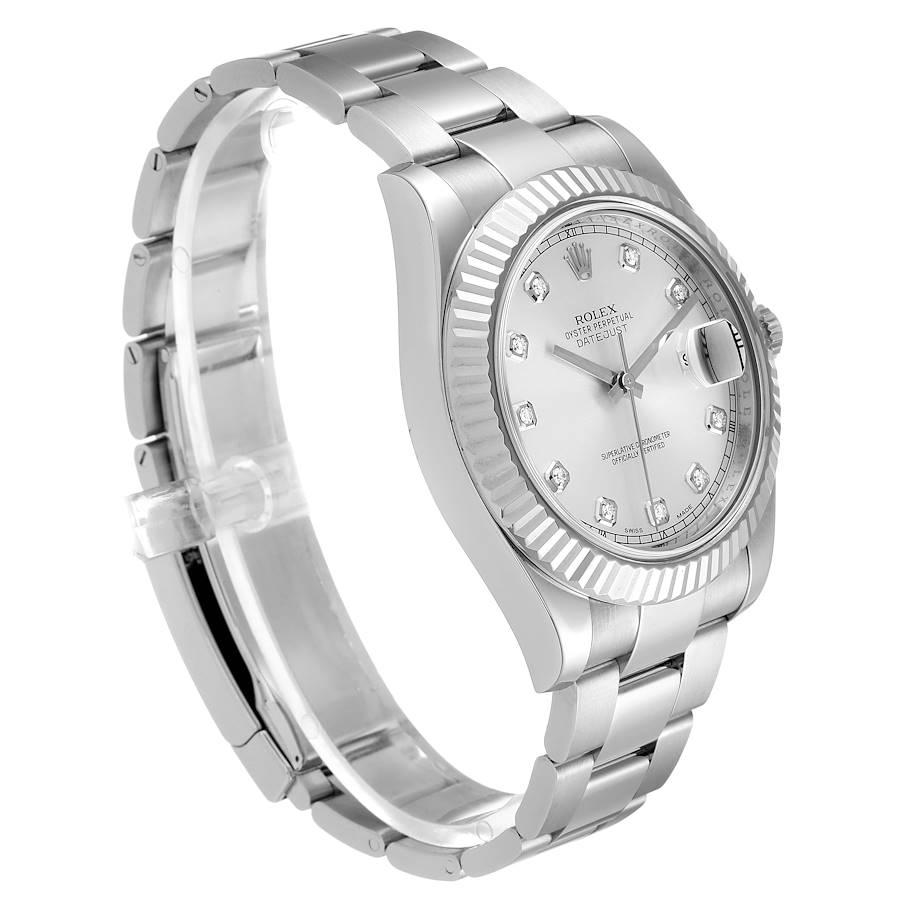 Rolex Datejust II Steel White Gold Diamond Men's Watch 116334 Box Card In Excellent Condition For Sale In Atlanta, GA