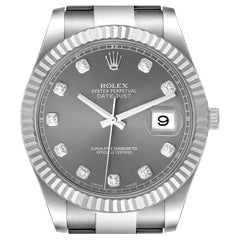 Rolex Datejust II Steel White Gold Diamond Mens Watch 116334