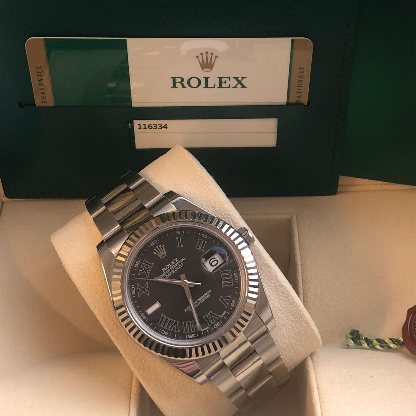 Rolex Montre Datejust II en acier pour hommes avec bracelet Oyster et cadran romain 116334 en vente 3