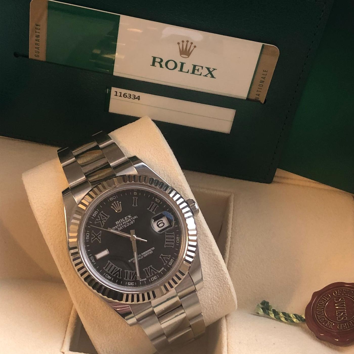 Rolex Montre Datejust II en acier pour hommes avec bracelet Oyster et cadran romain 116334 en vente 4