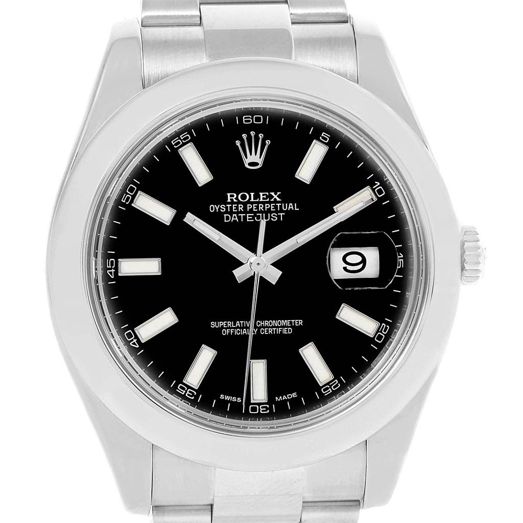 Rolex Datejust II Black Dial Stainless Steel Men's Watch 116300 Box Card For Sale 3