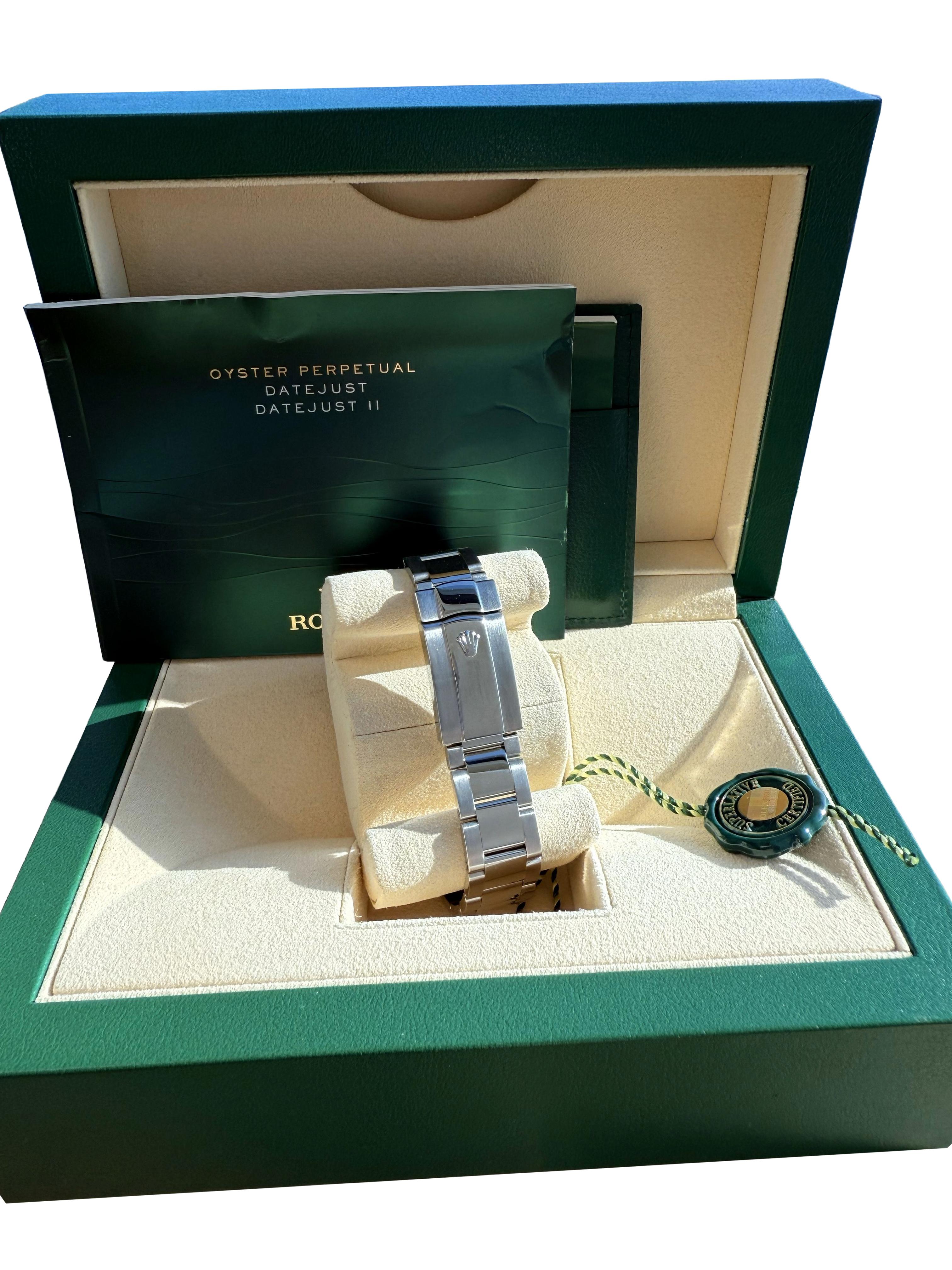 Reloj Rolex Datejust II Esfera romana negra Bisel estriado Acero Oro blanco 116334 en venta 9