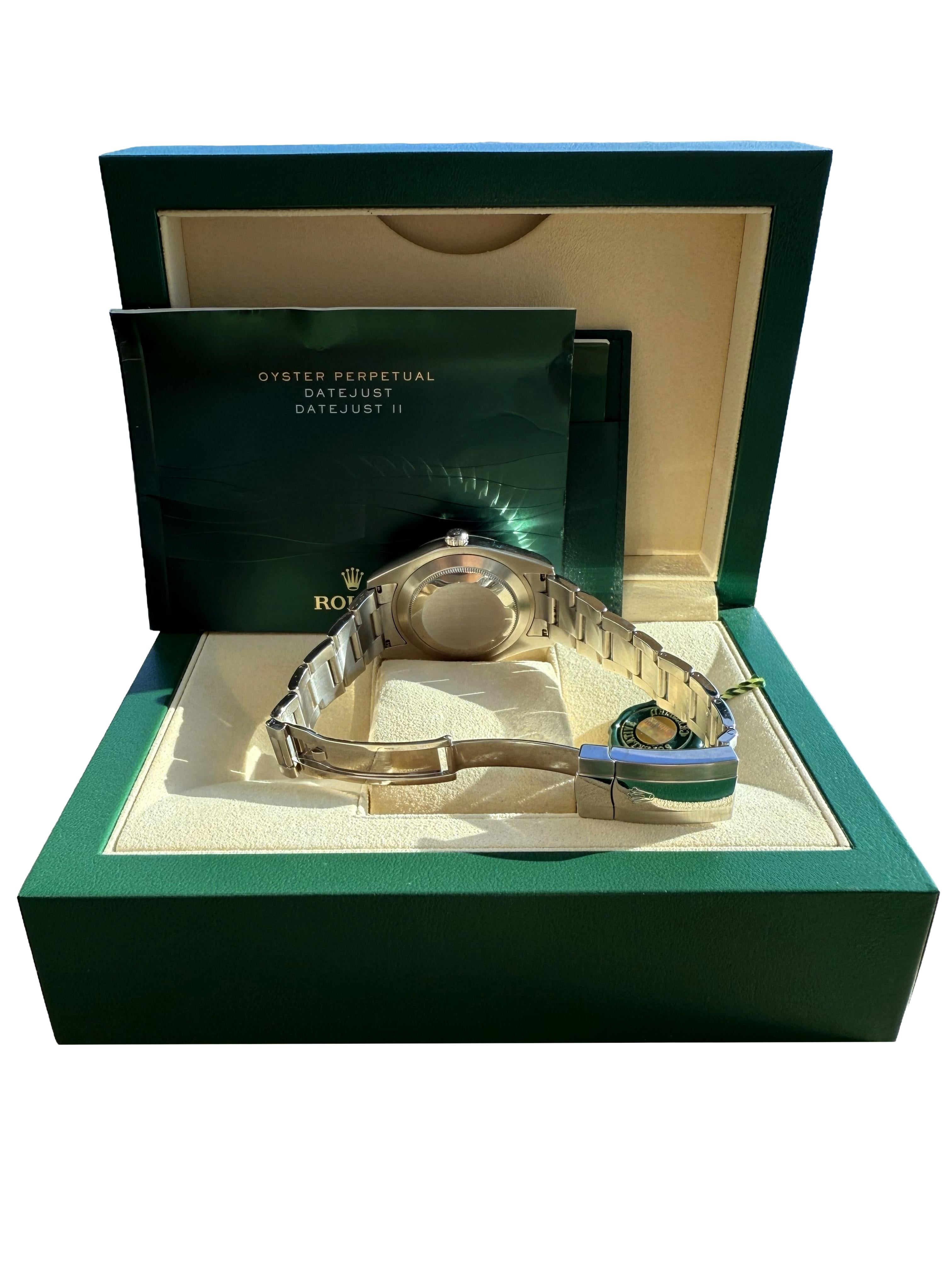 Reloj Rolex Datejust II Esfera romana negra Bisel estriado Acero Oro blanco 116334 en venta 10